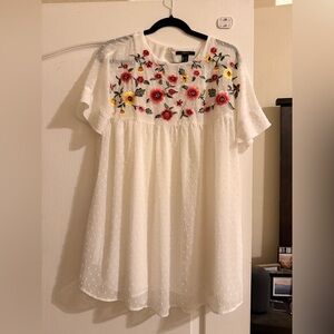 Forever 21 White Dress with Floral Embroidery